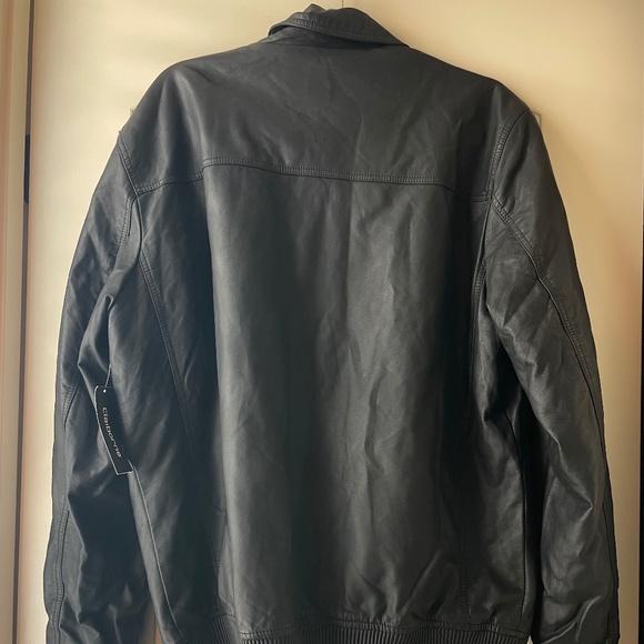 NWT Claiborne Black Leather Bomber Jacket - Picture 3 of 6